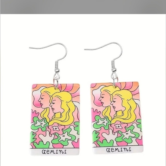 Jewelry - Gemini Zodiac Earrings with Colorful Design